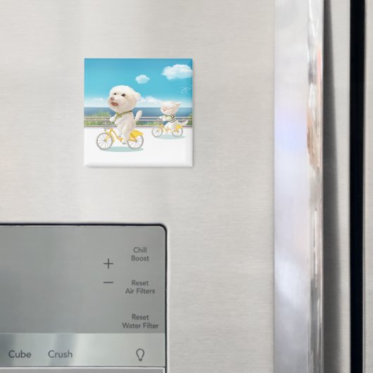 Hunde und Katzen Fahrradfahren am Meer Magnet (In Situ (Kühlschrank))