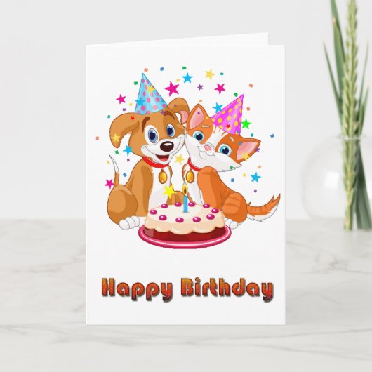 Hunde-und Katzen-Feier-alles Gute zum Geburtstag Karte (Vorderseite)