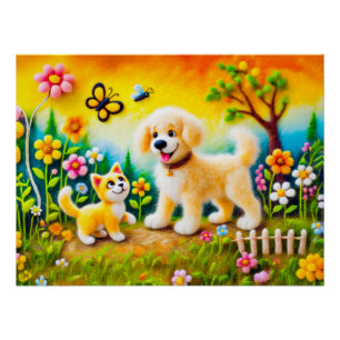 Hunde und Katzen fühlen sich im Golden Sunset Gard Poster
