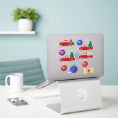 Hunde und Katzen Kleine rote Lastwagen Weihnachtsk Aufkleber (Laptop auf Schreibtisch)