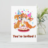 Hunde und Katzen - Party Einladung (Stehend Vorderseite)