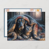 Hunde und Katzen schauen Feuerwerke Postkarte (Vorne/Hinten)