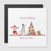 Hunde und Katzen Weihnachten mit Geschenkbaum Magnetkarte (Vorne/Hinten)