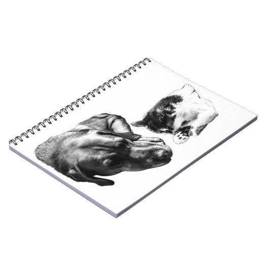 Hunde- und Katzenruhen zusammen Monochrome-Noteboo Notizblock (Linke Seite)