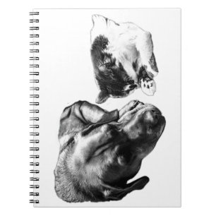 Hunde- und Katzenruhen zusammen Monochrome-Noteboo Notizblock