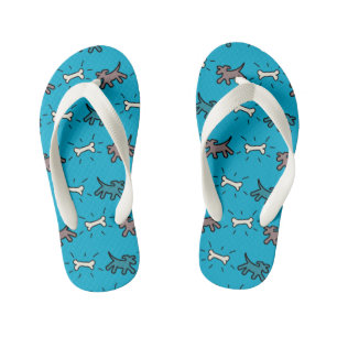 Hunde und Knochen Graffiti Style Blue Kids drehte  Kinderbadesandalen