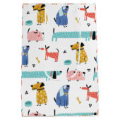 Hunde und Regenbogen farbiges Muster Mittlere Geschenktüte (Rückseite)