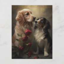 Hunde und Rose Valentine/Jubiläumsgrusskarte
