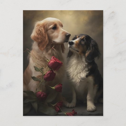 Hunde und Rose Valentine/Jubiläumsgrusskarte Feiertagspostkarte (Vorderseite)