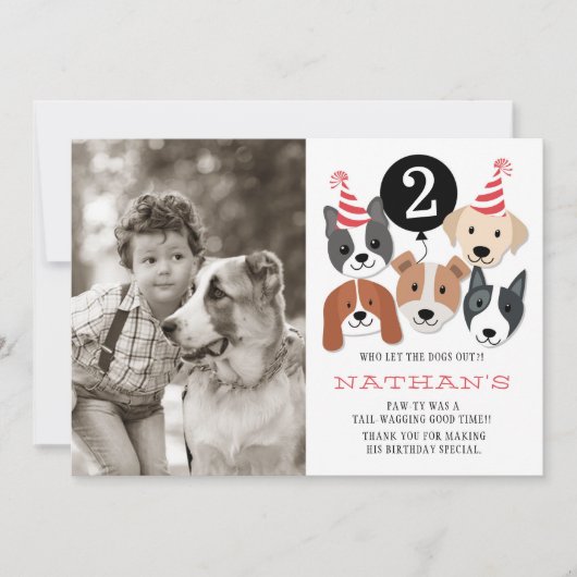 Hunde und schwarzes Ballon-Foto danken Ihnen zu Dankeskarte (Vorderseite)