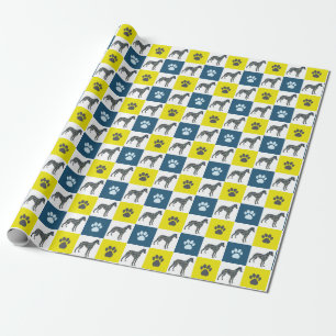 Hunde und Silhouette gepfropft Gelb & Blau Geschenkpapier