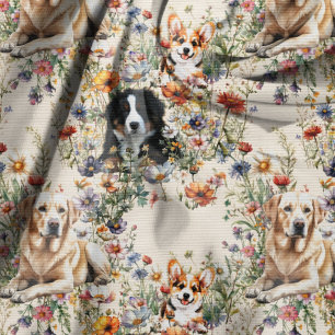 Hunde und Wildblumen Nahtloses Wiederholungsmuster Stoff