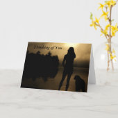 Hunde-und Woman See-Silhouette Karte (Gelbe Blume)