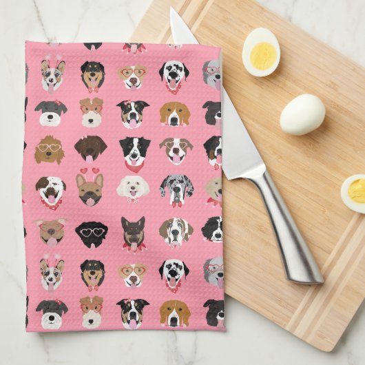 Hunde-Valentine-Gesichtspattern Geschirrtuch (Viertel Falte)