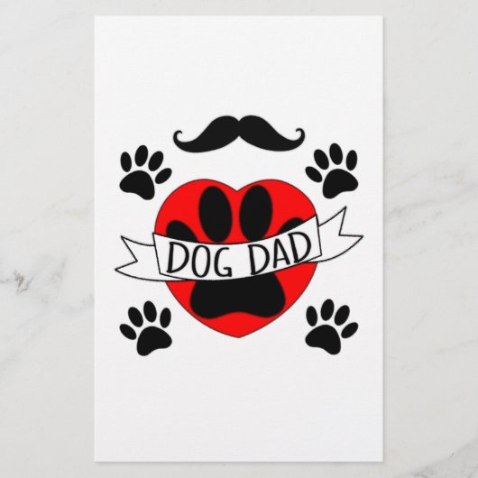 Hunde Vater Paw und Rotes Herz Zeichnend Briefpapier (Vorderseite)