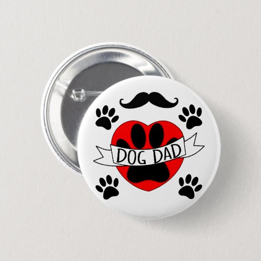 Hunde Vater Paw und Rotes Herz Zeichnend Button (Vorne & Hinten)