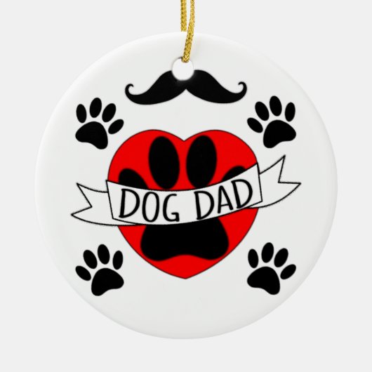 Hunde Vater Paw und Rotes Herz Zeichnend Keramik Ornament (Vorne)