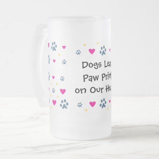 Hunde verlassen Tatzen-Drucke auf unseren Herzen Mattglas Bierglas (Vorderseite Links)
