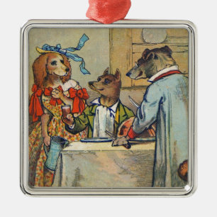 Hunde Viktorianisch Dinner Dress Doggy Silbernes Ornament