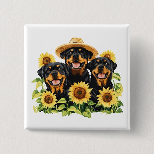 Hunde von Rottweiler, umgeben von Sonnenblumen Button (Vorderseite)