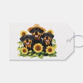 Hunde von Rottweiler, umgeben von Sonnenblumen Geschenkanhänger