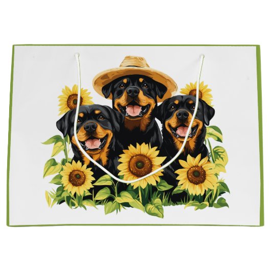 Hunde von Rottweiler, umgeben von Sonnenblumen Große Geschenktüte (Vorderseite)