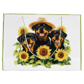 Hunde von Rottweiler, umgeben von Sonnenblumen Große Geschenktüte (Rückseite)