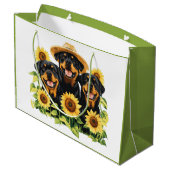 Hunde von Rottweiler, umgeben von Sonnenblumen Große Geschenktüte (Rückseite Schrägansicht)