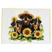 Hunde von Rottweiler, umgeben von Sonnenblumen Große Geschenktüte (Rückseite)