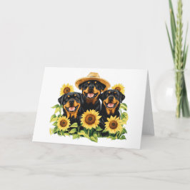 Hunde von Rottweiler, umgeben von Sonnenblumen Karte