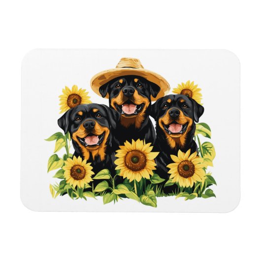 Hunde von Rottweiler, umgeben von Sonnenblumen Magnet (Horizontal)