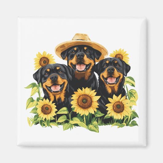 Hunde von Rottweiler, umgeben von Sonnenblumen Magnet (Vorne)