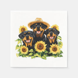 Hunde von Rottweiler, umgeben von Sonnenblumen Serviette