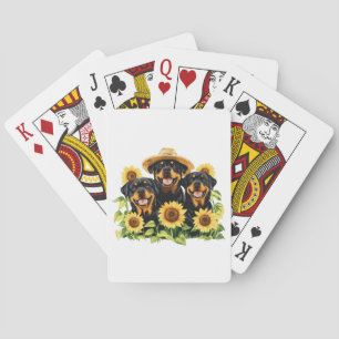 Hunde von Rottweiler, umgeben von Sonnenblumen Spielkarten