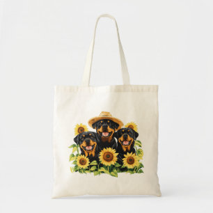 Hunde von Rottweiler, umgeben von Sonnenblumen Tragetasche