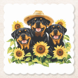 Hunde von Rottweiler, umgeben von Sonnenblumen Untersetzer