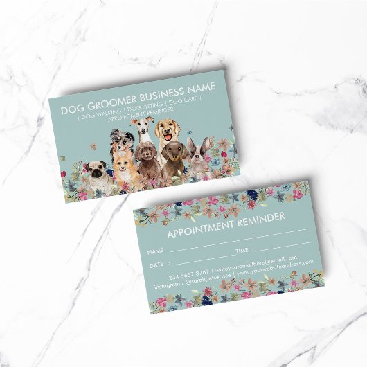 Hunde wachsen Sitter Walker Ernennung Grüne Visitenkarte