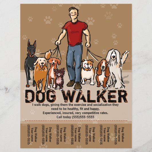 Hunde Walker. Hunde laufen. TYP. Werbevorlage Flyer (Vorne)