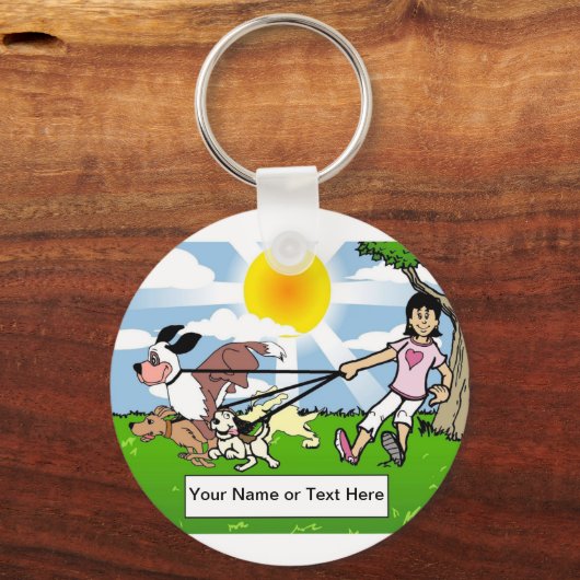 Hunde Walker, Hunde Lover - Cartoon Schlüsselanhänger (Vorderseite)