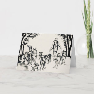 Hunde Walker Kohle Zeichnend Karte