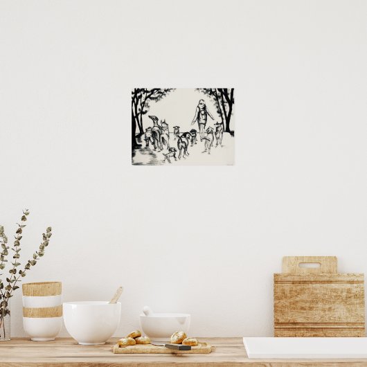 Hunde Walker Kohle Zeichnend Poster (Küche)