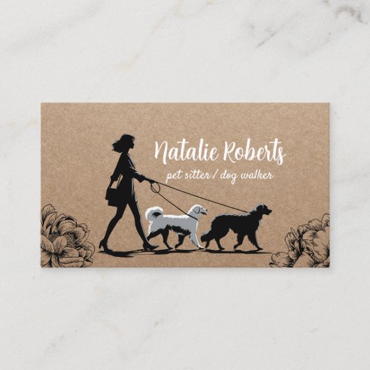 Hunde Walker Pet Sitter Girl & Hunde Rustikale Kra Visitenkarte (Vorderseite)