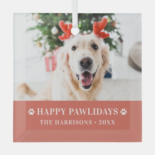 Hunde Weihnachten Modernes Foto Happy Pawlidays Ornament Aus Glas (Vorderseite)