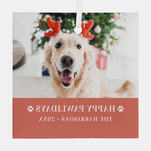 Hunde Weihnachten Modernes Foto Happy Pawlidays Ornament Aus Glas (Rückseite)