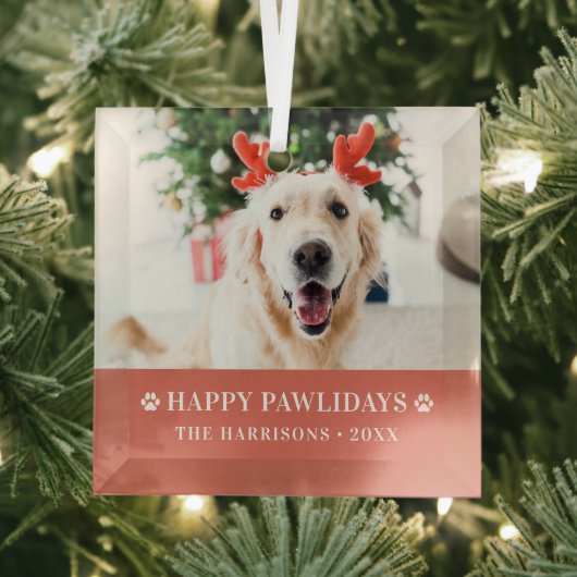 Hunde Weihnachten Modernes Foto Happy Pawlidays Ornament Aus Glas (Insitu)