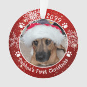 Hunde Weihnachten Schneeflocken 2 Foto Rot Weiß Ornament (Vorderseite)