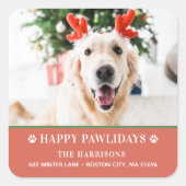 Hunde Weihnachts-Foto Happy Pawlidays Adresse Quadratischer Aufkleber (Vorderseite)