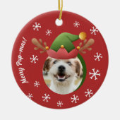 Hunde Weihnachts-Fotos mit Elf Rentier Antler Hats Keramik Ornament (Vorne)