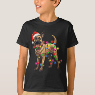 Hunde-Weihnachts-Santa-Hut Belgischer Malinois Hun T-Shirt