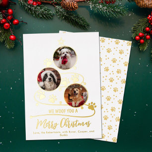 Hunde-Weihnachtsbaum-Haustier 3 Fotos Folien Feiertagskarte